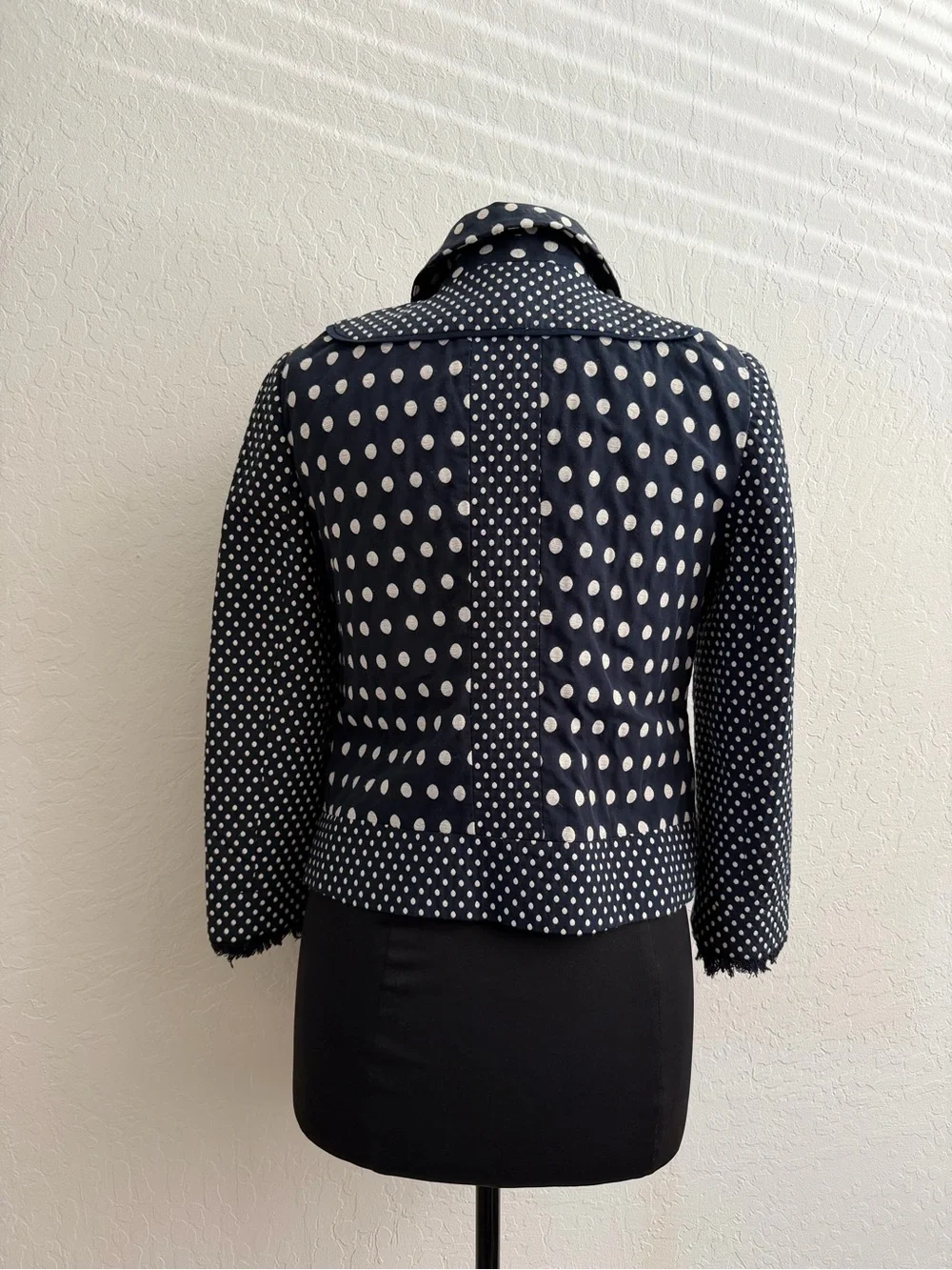 Tory Burch Leonora Polka Dot Fringe Navy Blue Jacket